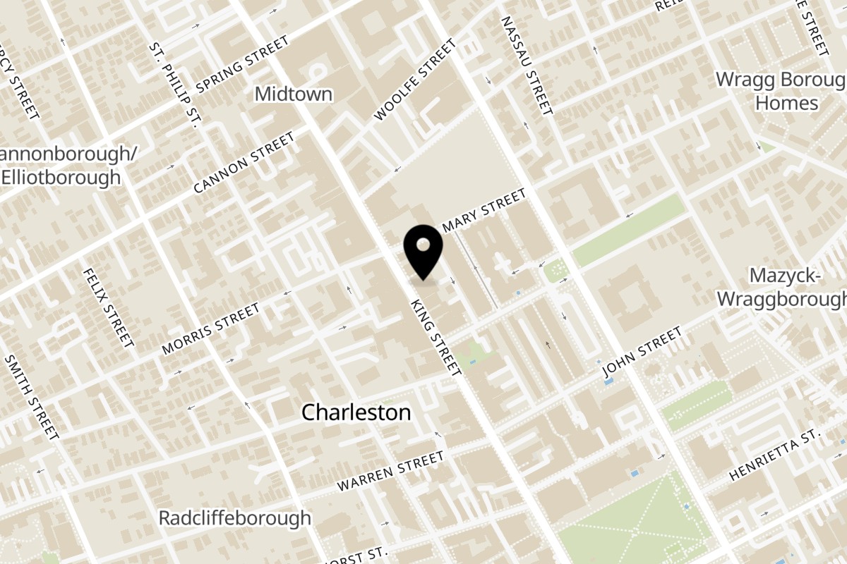 Map showing the location of Frankie Ramen at Silver Dollar on 478 King St in Charleston
